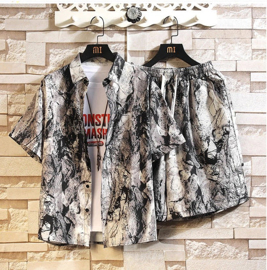 Casual Tie - dye Men's Loose Flower Shirt Suit - Sophinity