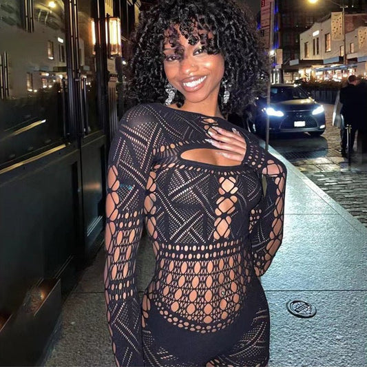 Fishnet Hollow Sheath Two - piece Set Fishnet Clothes - Sophinity