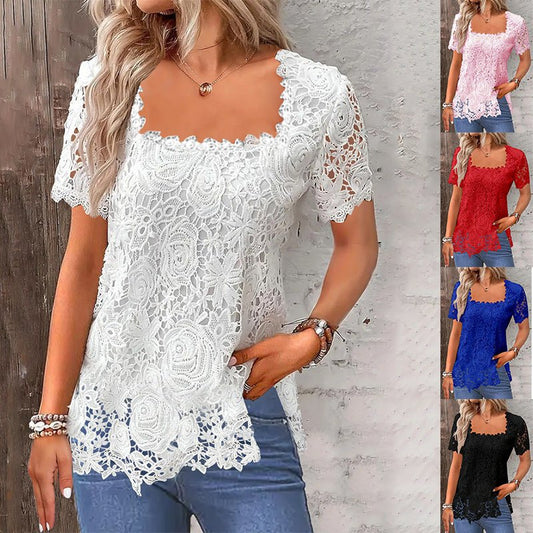 Rose Lace T-shirt Top For Women - Sophinity