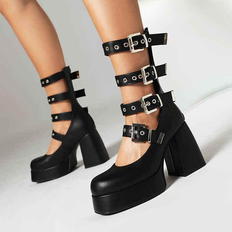 Sweet Cool Chunky Heel High Heel Leather Shoes - Sophinity