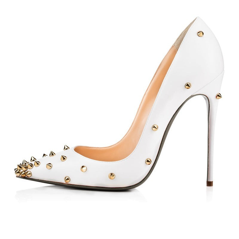Pointed Toe Shallow Mouth Rivet Stiletto Heel Women's Shoes - Sophinity