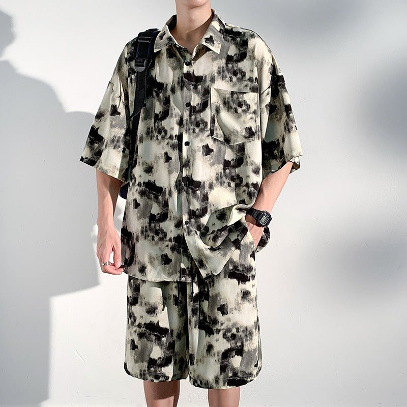 Cool Feeling Ice Silk Short Sleeve Shirt Shorts Loose And Handsome Clothes Set - Sophinity