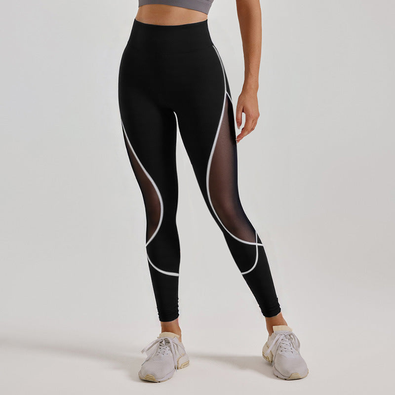 Women's Color Matching Mesh European And American High Waist Yoga Pants - Sophinity