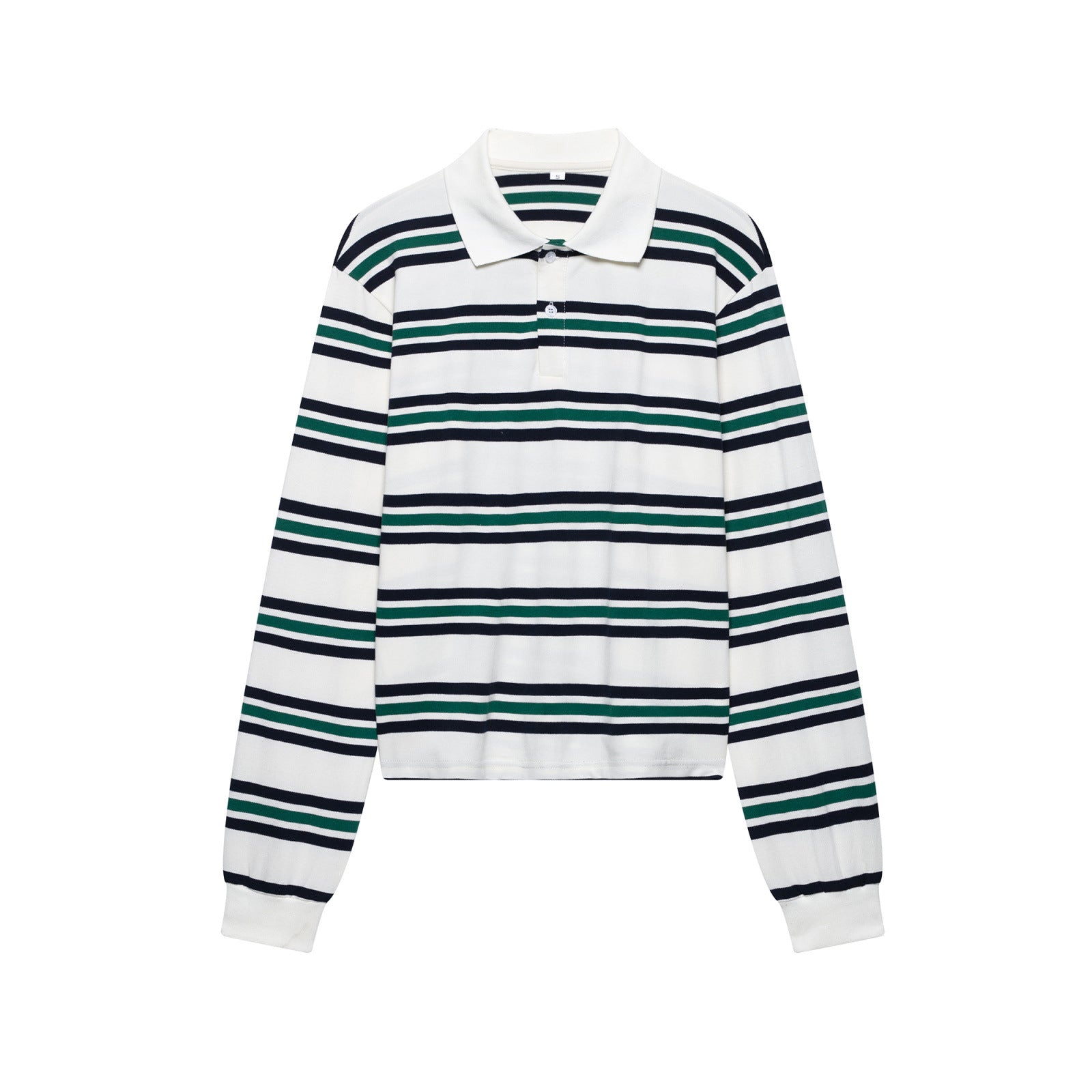 Spring New Women's Fashion Striped Polo Retro Long Sleeve Contrast Color Top - Sophinity