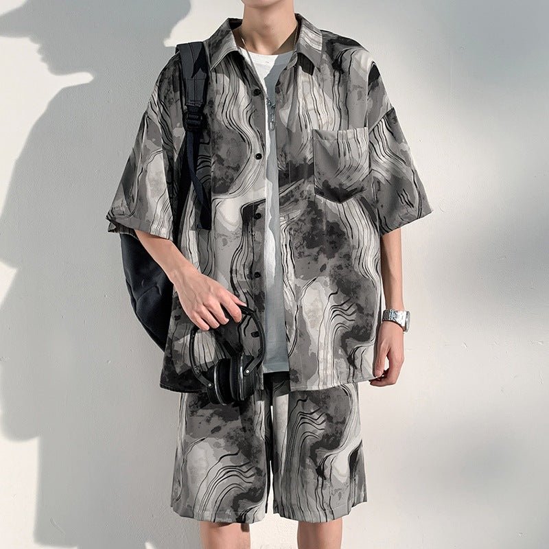 Cool Feeling Ice Silk Short Sleeve Shirt Shorts Loose And Handsome Clothes Set - Sophinity