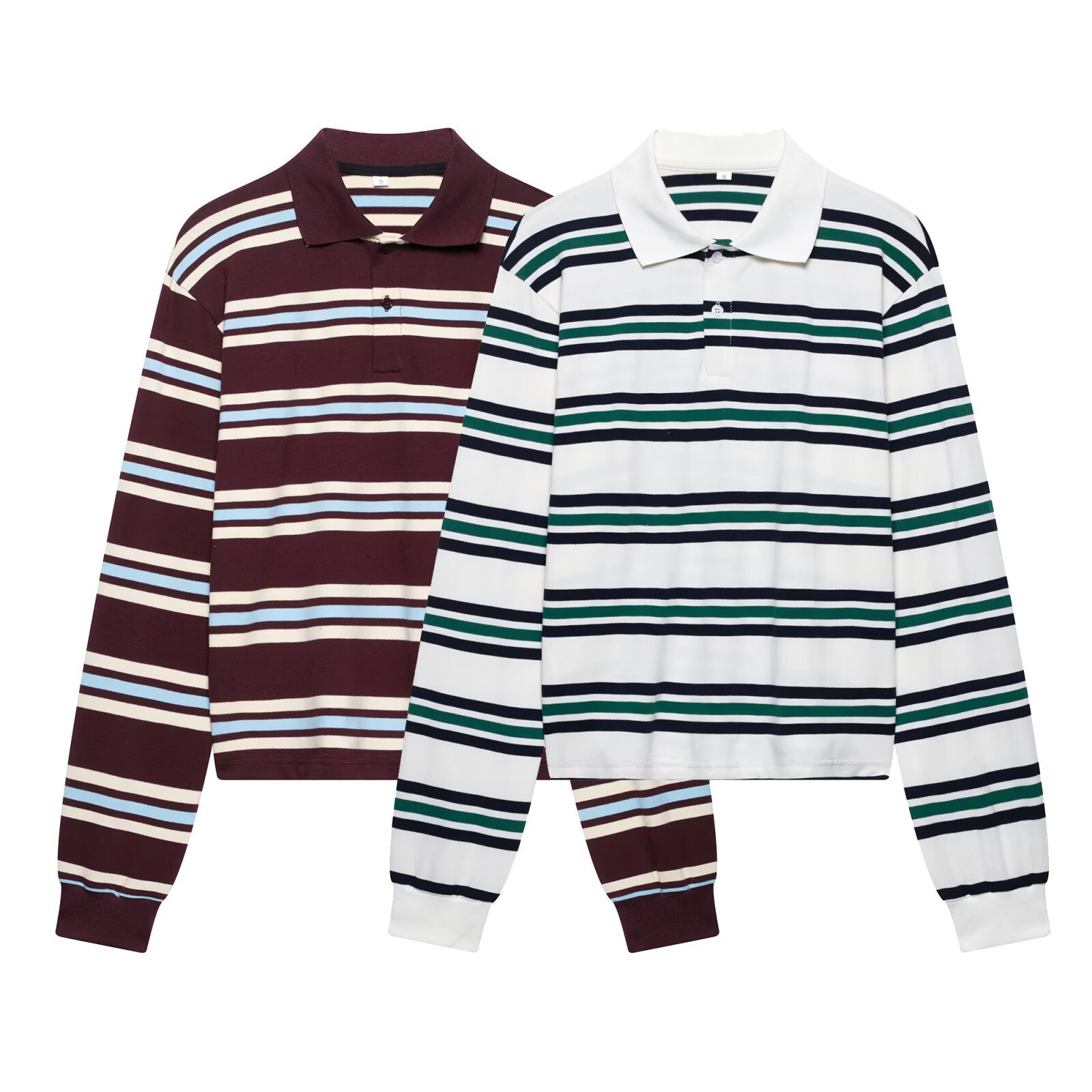Spring New Women's Fashion Striped Polo Retro Long Sleeve Contrast Color Top - Sophinity