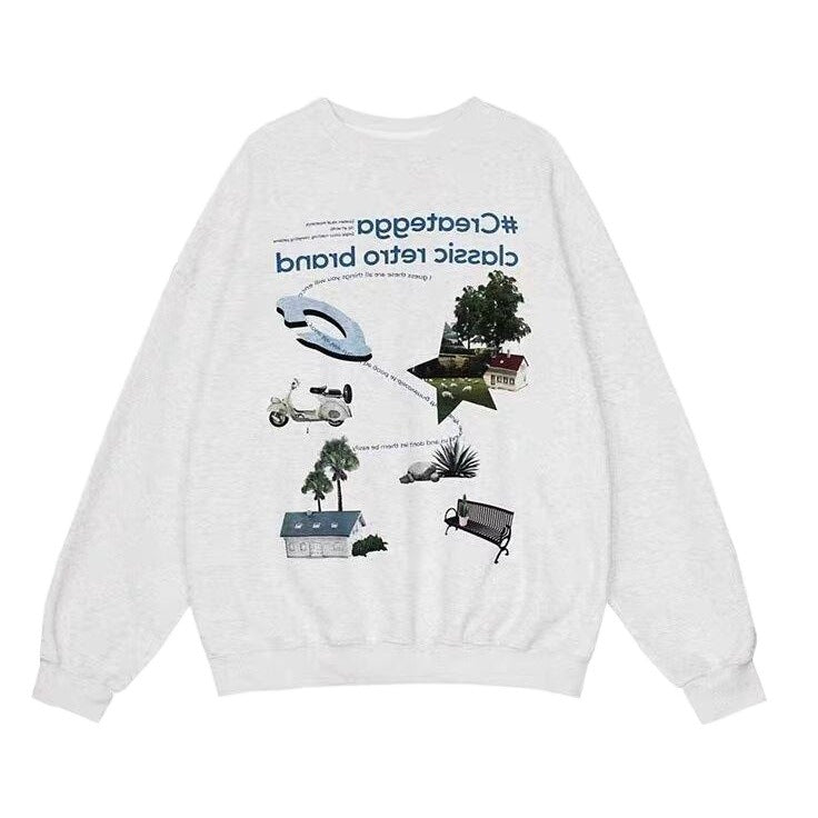 High Street American Retro Printed Sweater - Sophinity