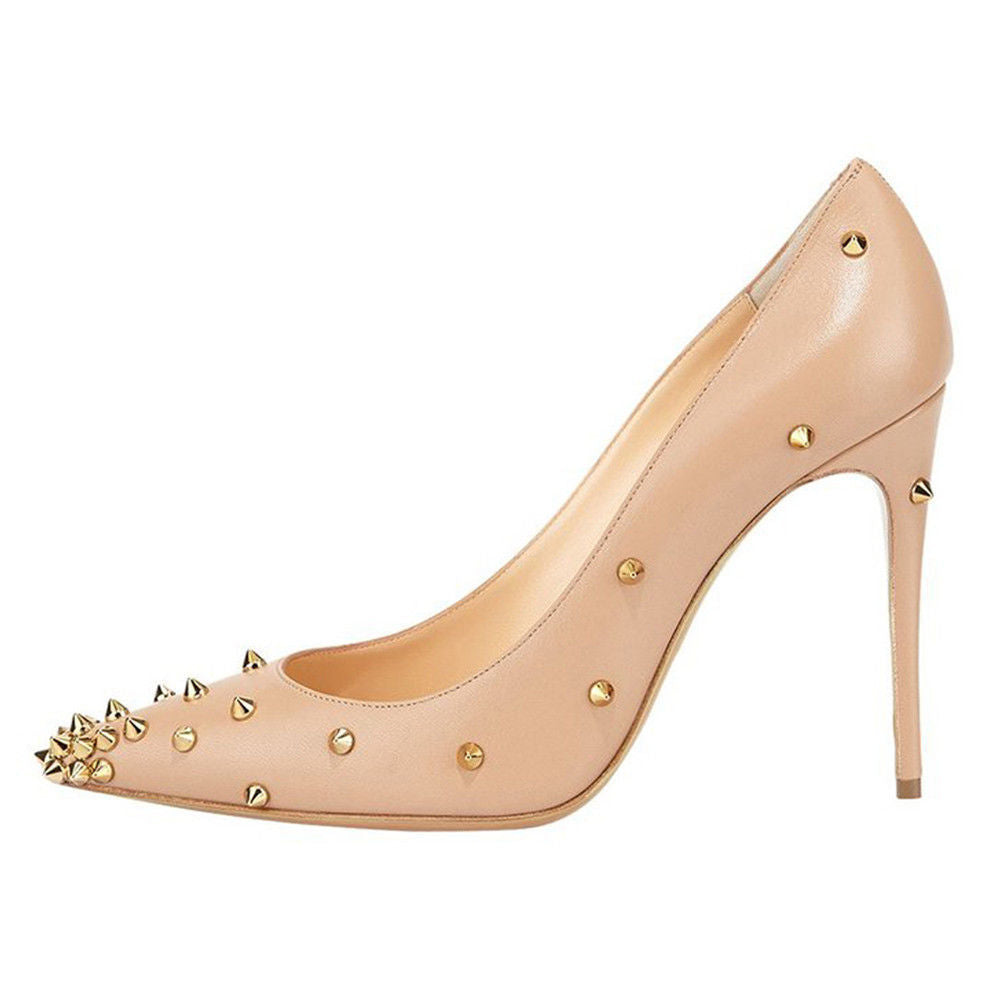 Pointed Toe Shallow Mouth Rivet Stiletto Heel Women's Shoes - Sophinity