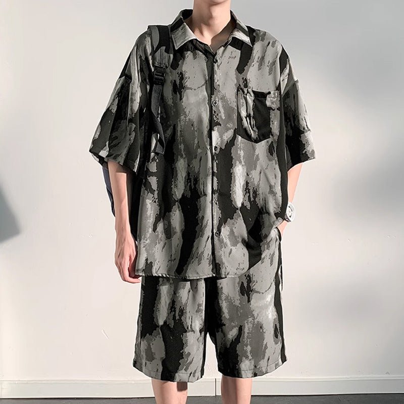 Cool Feeling Ice Silk Short Sleeve Shirt Shorts Loose And Handsome Clothes Set - Sophinity