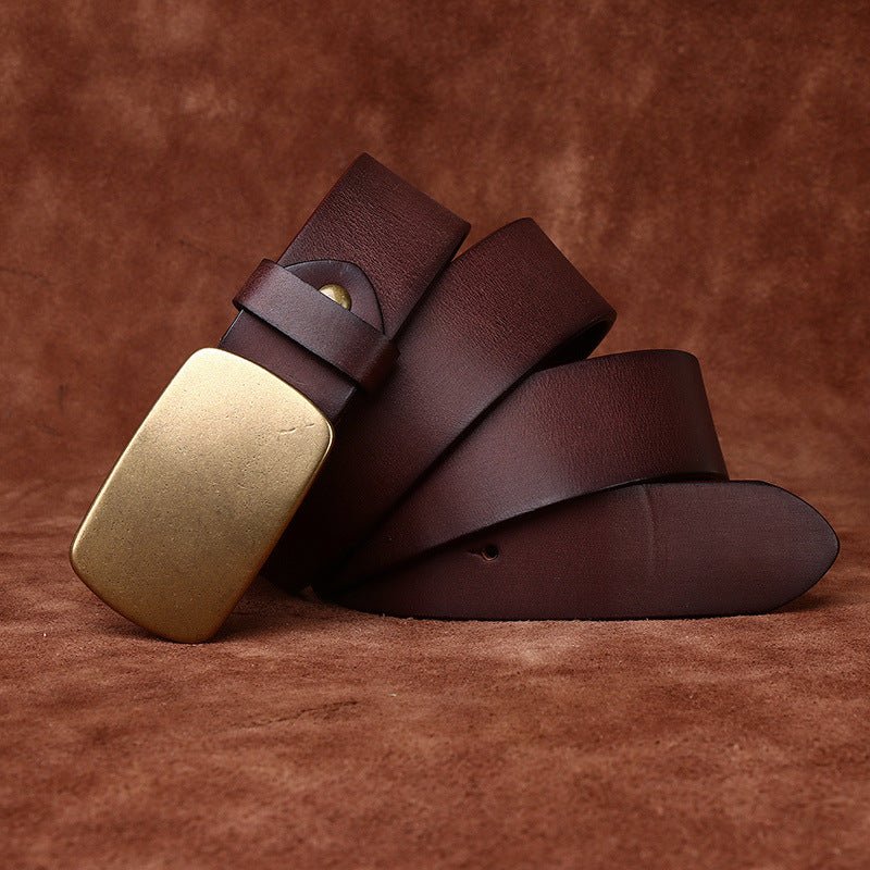 Wide Top Layer Smooth Buckle Retro Frosted Belt - Sophinity
