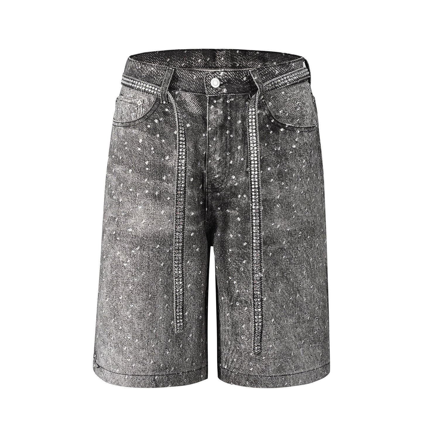 Ins Style Washed Rhinestone Belt Belt Denim Shorts - Sophinity