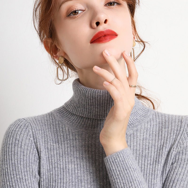Simple Temperament High Collar Sweater Women's FallWinter Slim Short Pullover - Sophinity