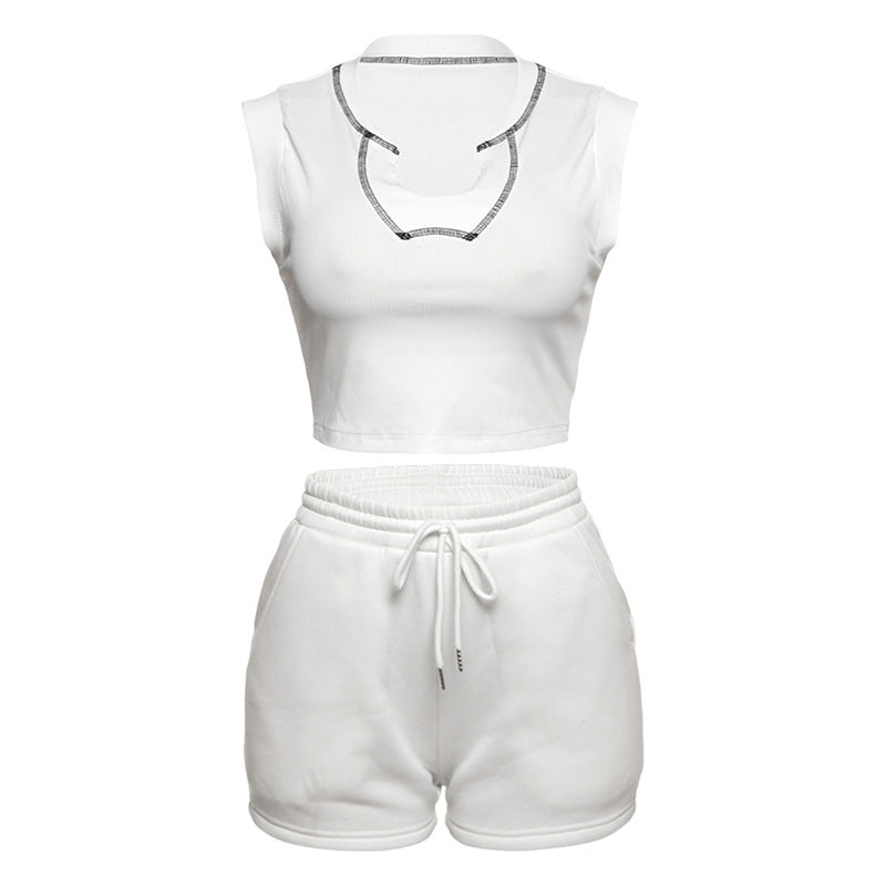 Personality Street Trendy Street Style Solid Color Sleeveless Suit