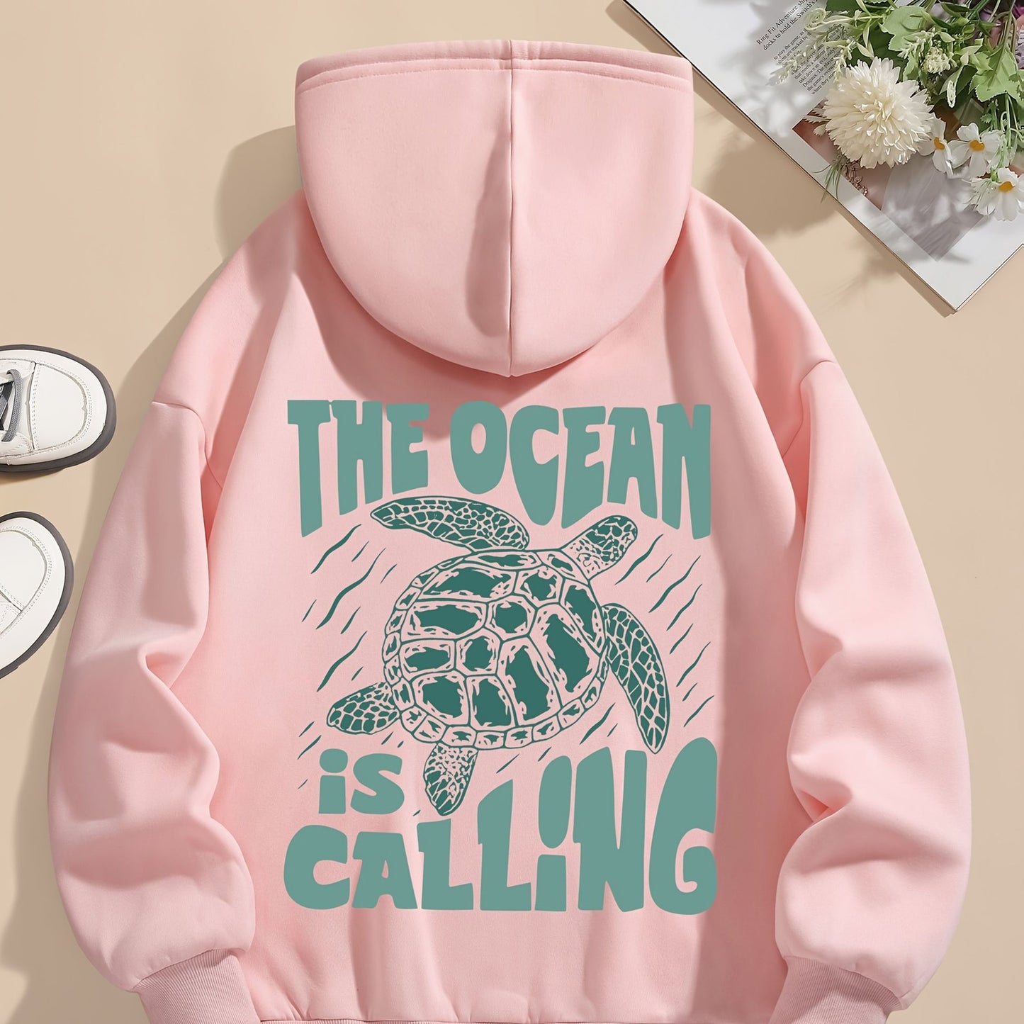 Turtle Print Hoodie Drawstring Sweatshirt Suitable For Women In Winter And Autumn - Sophinity