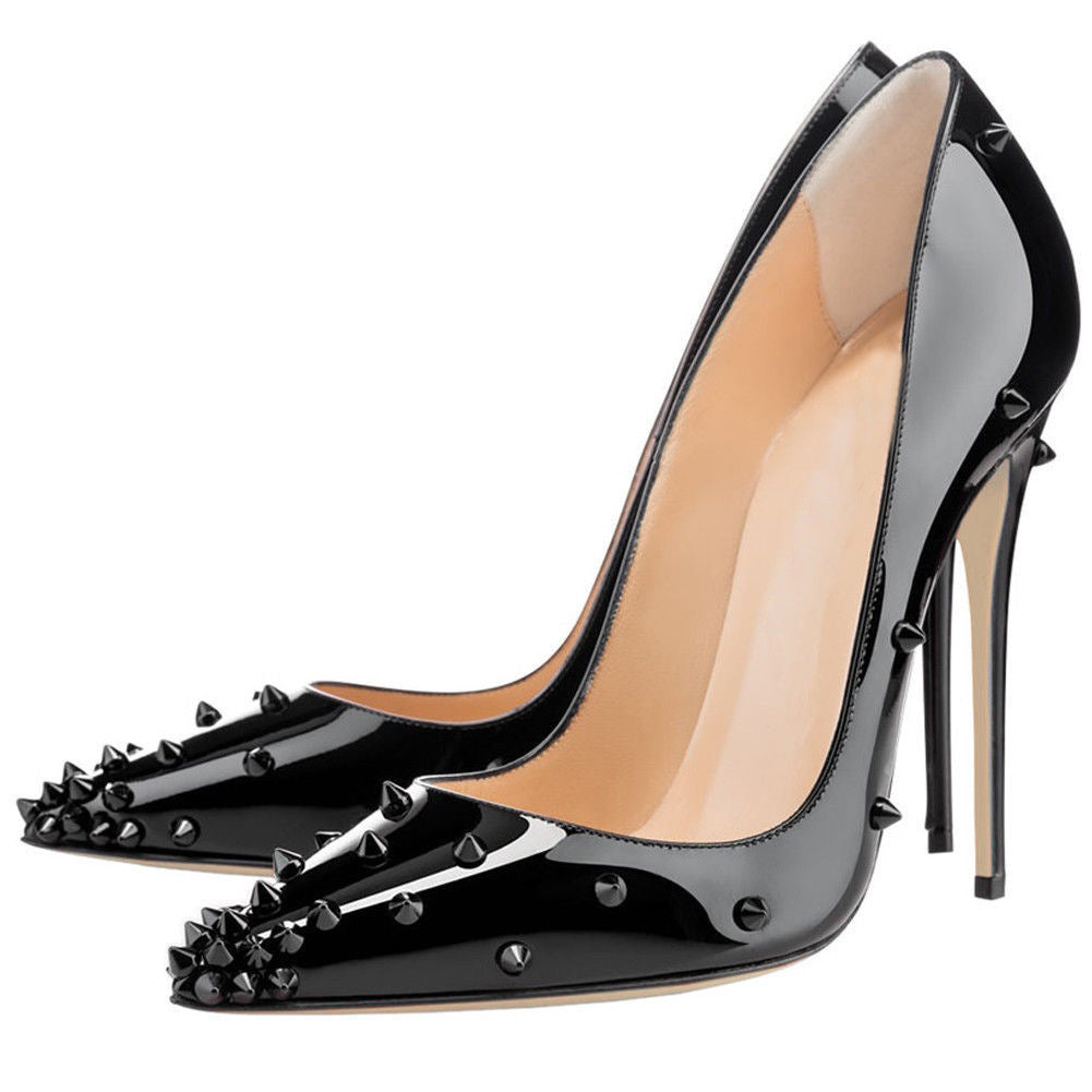 Pointed Toe Shallow Mouth Rivet Stiletto Heel Women's Shoes - Sophinity