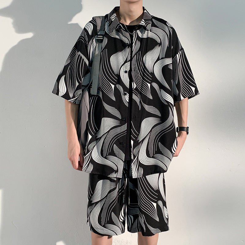 Cool Feeling Ice Silk Short Sleeve Shirt Shorts Loose And Handsome Clothes Set - Sophinity