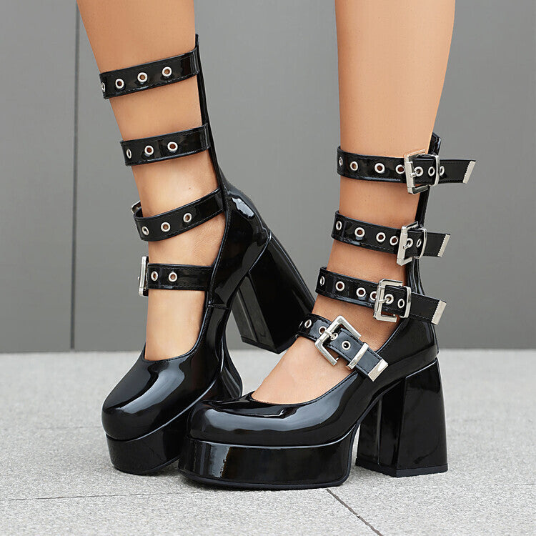 Sweet Cool Chunky Heel High Heel Leather Shoes - Sophinity