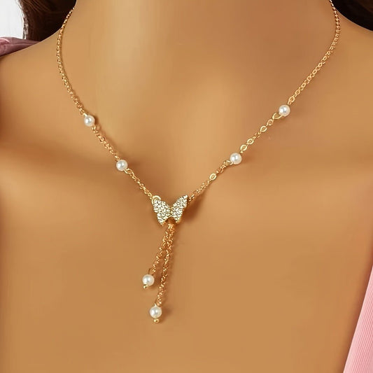 Fashion Personality Women Butterfly Pearl All - match Necklace - Sophinity