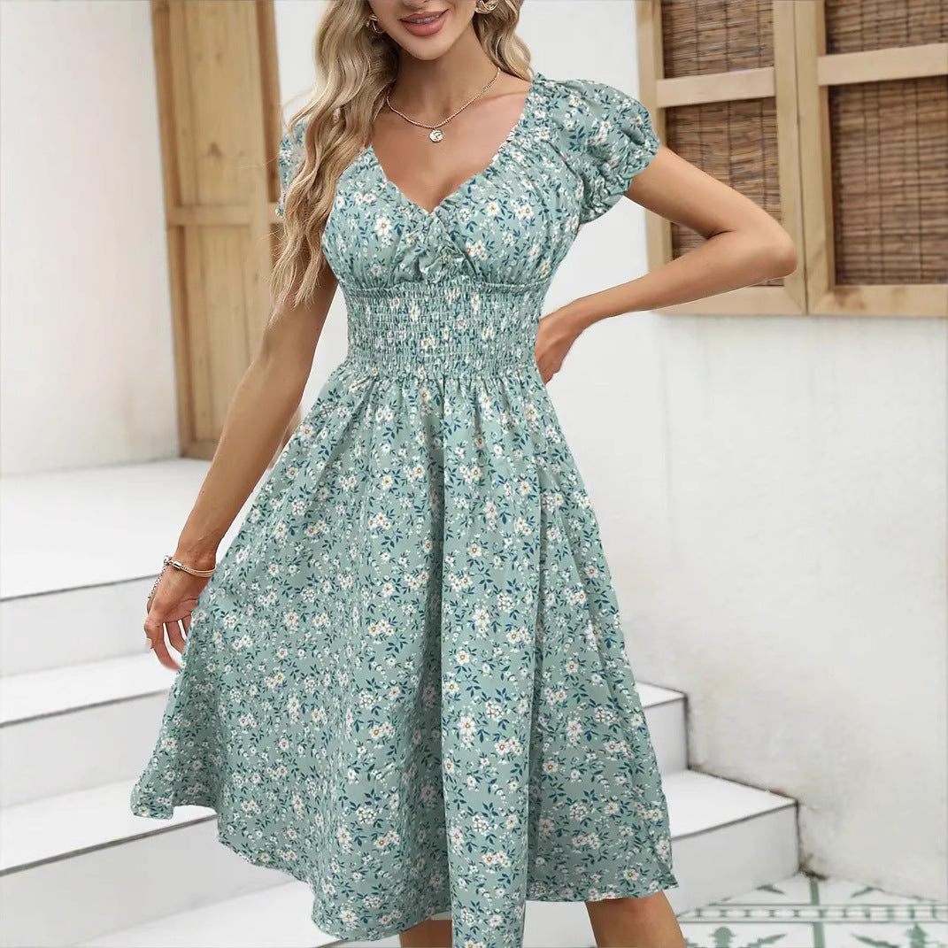 Vintage Floral Puff Sleeve French Dress - Sophinity