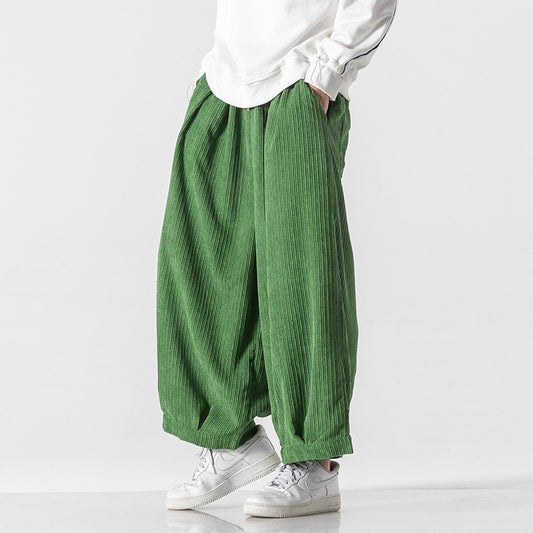 Men's Plus Size Hong Kong Style Loose Casual Japanese Workwear Corduroy Harem Wide-leg Trousers Tide - Sophinity