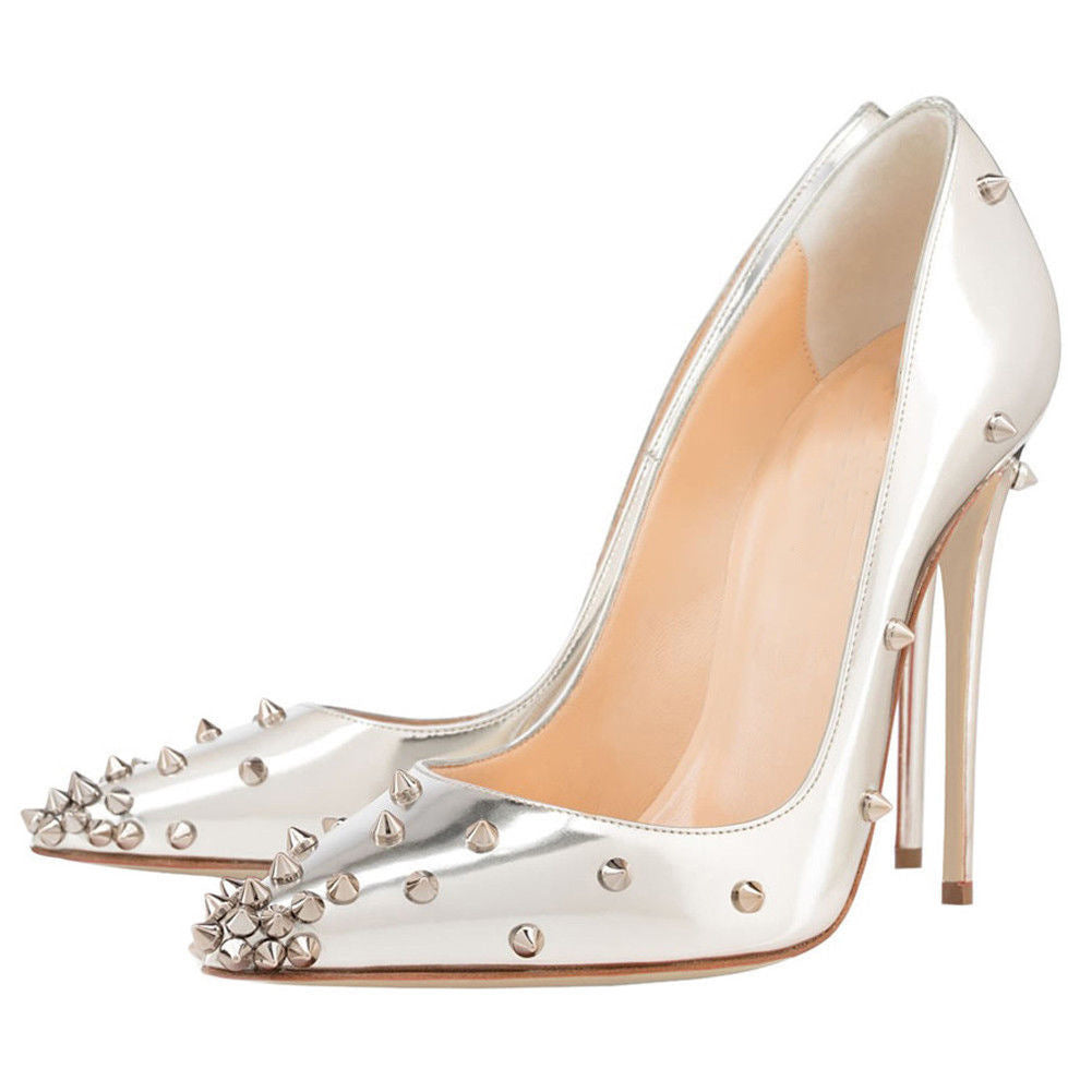 Pointed Toe Shallow Mouth Rivet Stiletto Heel Women's Shoes - Sophinity