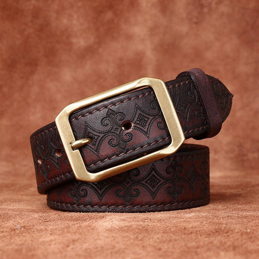 Thick First Layer Cowhide Double - sided Available Carved Genuine Leather Belt - Sophinity