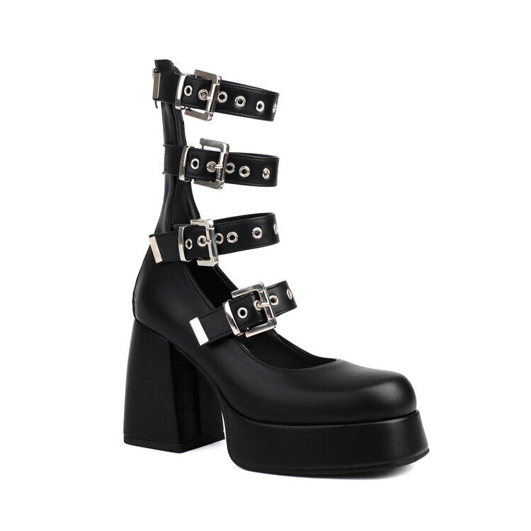 Sweet Cool Chunky Heel High Heel Leather Shoes - Sophinity