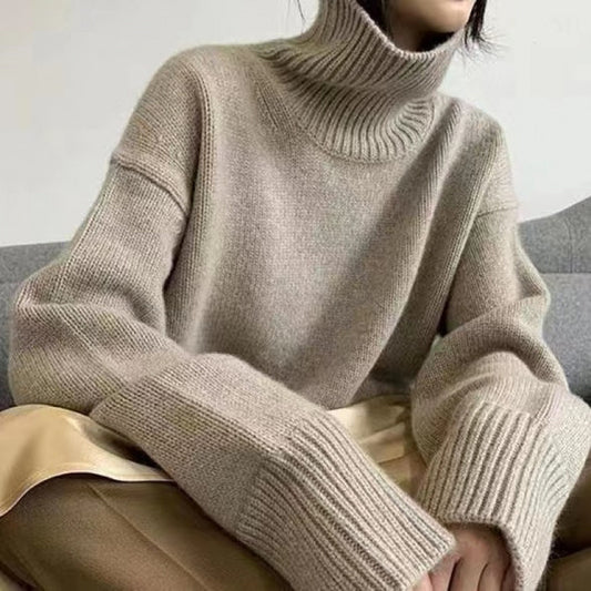 New Winter Wear Thick Soft Glutinous Loose High Collar Knitted Sweater For Women - Sophinity