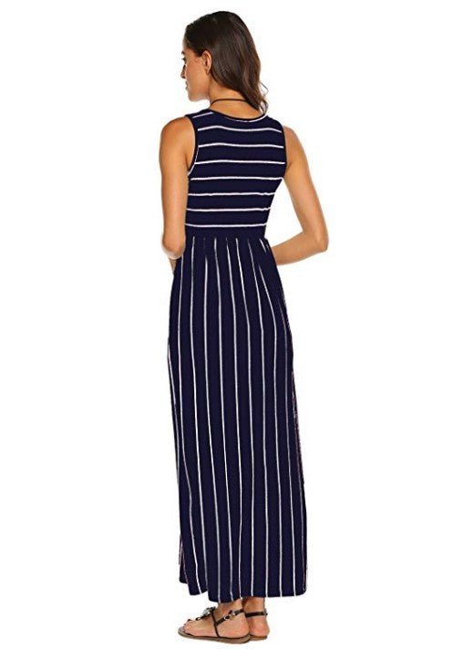 Women's Sleeveless Striped Flowy Casual Maxi Dress - Sophinity