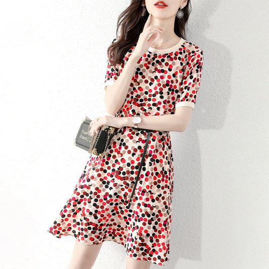 Polka Dot Mid - length Short - sleeved Women's Dress - Sophinity