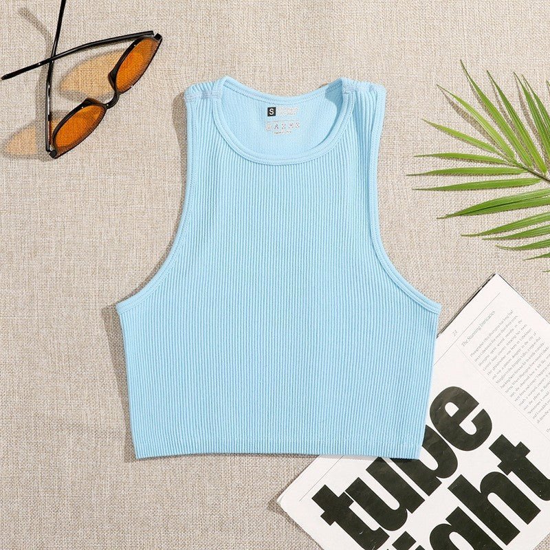 Solid Color Sleeveless Vest Women's Summer High Waist Short Navel Fitness Running Yoga Clothes - Sophinity