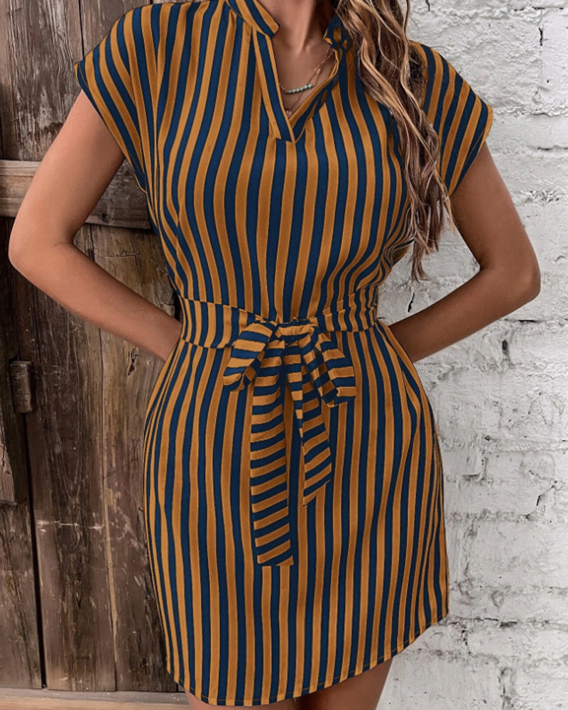 European And American Women's Clothing Sleeveless Striped Lace-up Dress - Sophinity