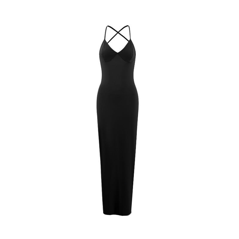 Women's Backless Cross Shoulder Strap Pleated Dress - Sophinity