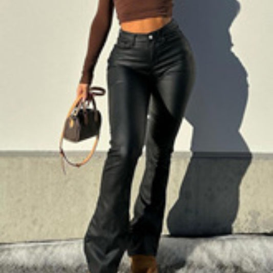 Light Mature Woman People Black Fashionable Sense Versatile Leather Pants Autumn And Winter New - Sophinity
