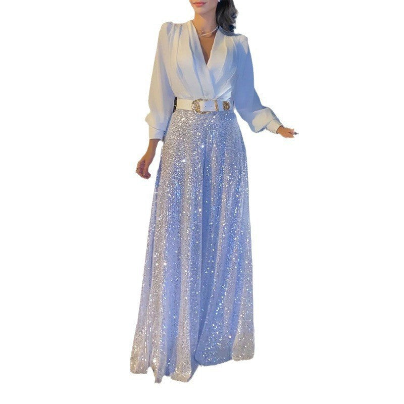 V-neck Elegant Waist Slimming Sequined Ladies - Sophinity