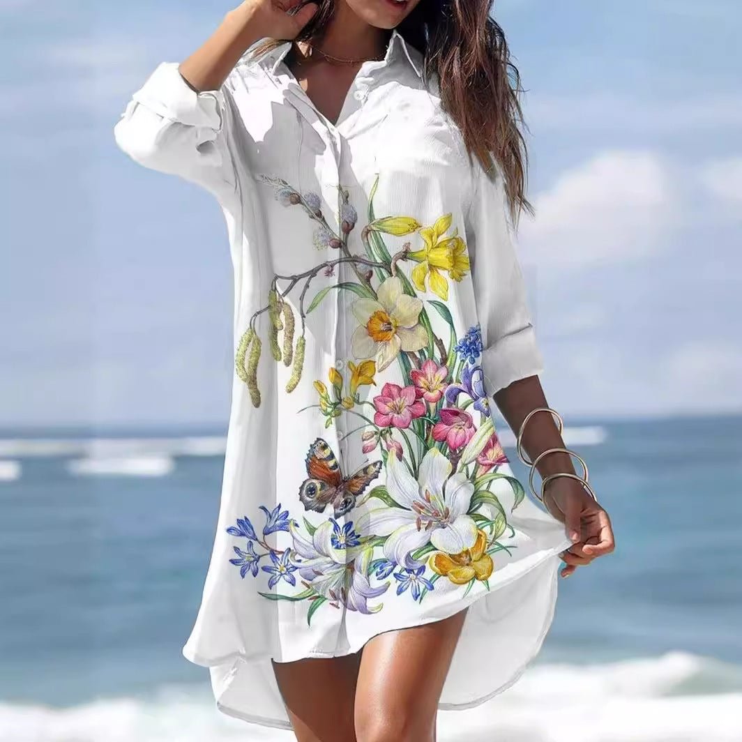 Old Women's Printed Plus Size Beach Sun Protection Shirt Dress - Sophinity