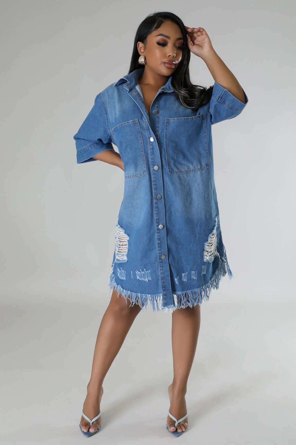 Women's Fashion Denim Long Dress - Sophinity