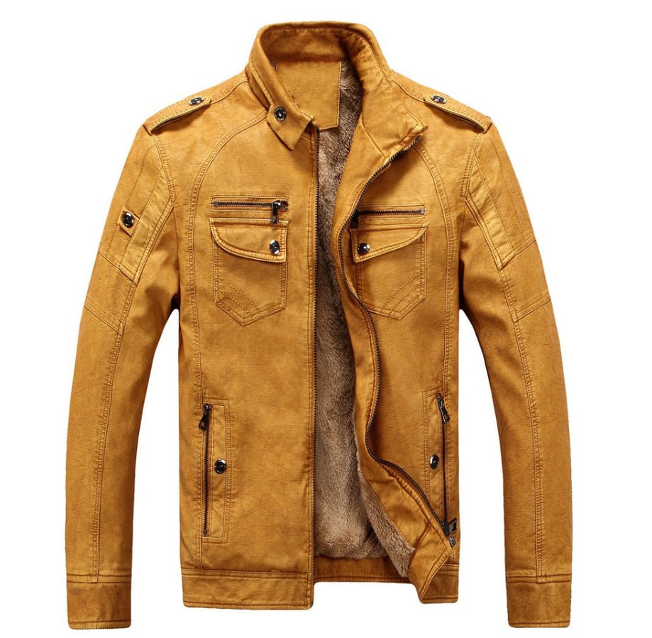 Leather Jacket Plus Velvet Washed Retro Leather Jacket - Sophinity