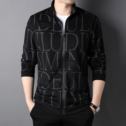 Stylish black athleisure zip jacket with a modern pattern, ideal for casual wear and workouts