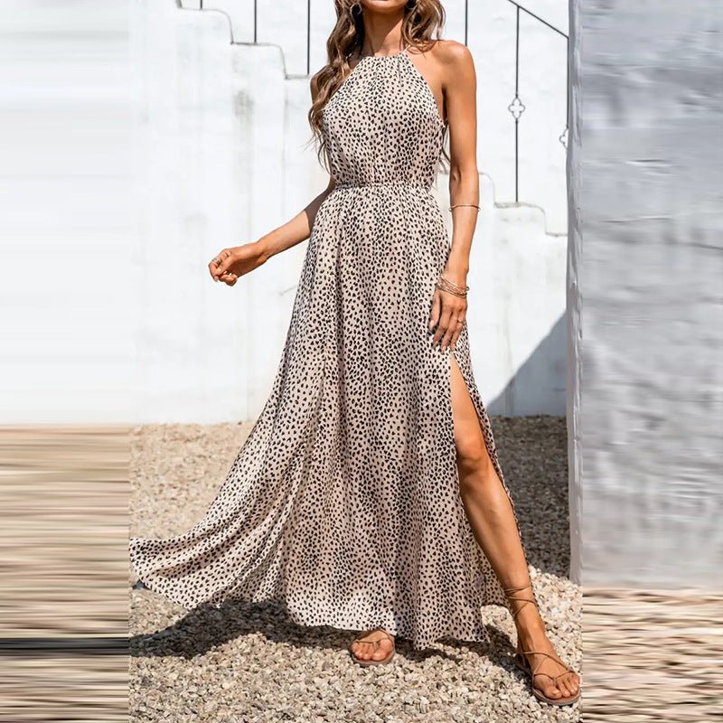 Women's Sleeveless Polka Dot Waist Split Sling Dress - Sophinity