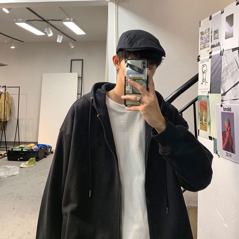 Spring And Autumn Korean Cardigan Sweater Men And Women Loose Harajuku All - match Zipper Jacket - Sophinity