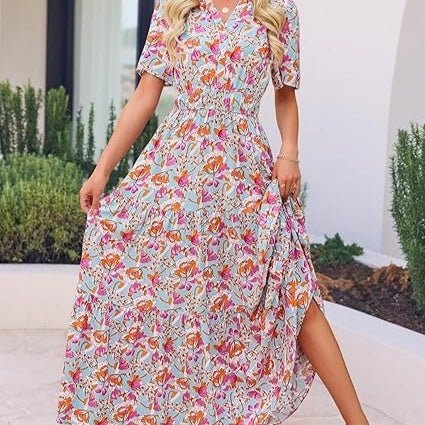 Summer Casual Floral Print Maxi Dress - Sophinity