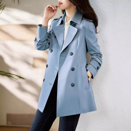 Women's Mid-length Trench Coat Double Breasted Fitted Waist Overcoat - Sophinity