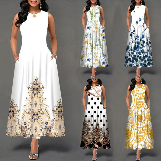 Black and White Color Block Floral Print Maxi Dress - Sophinity
