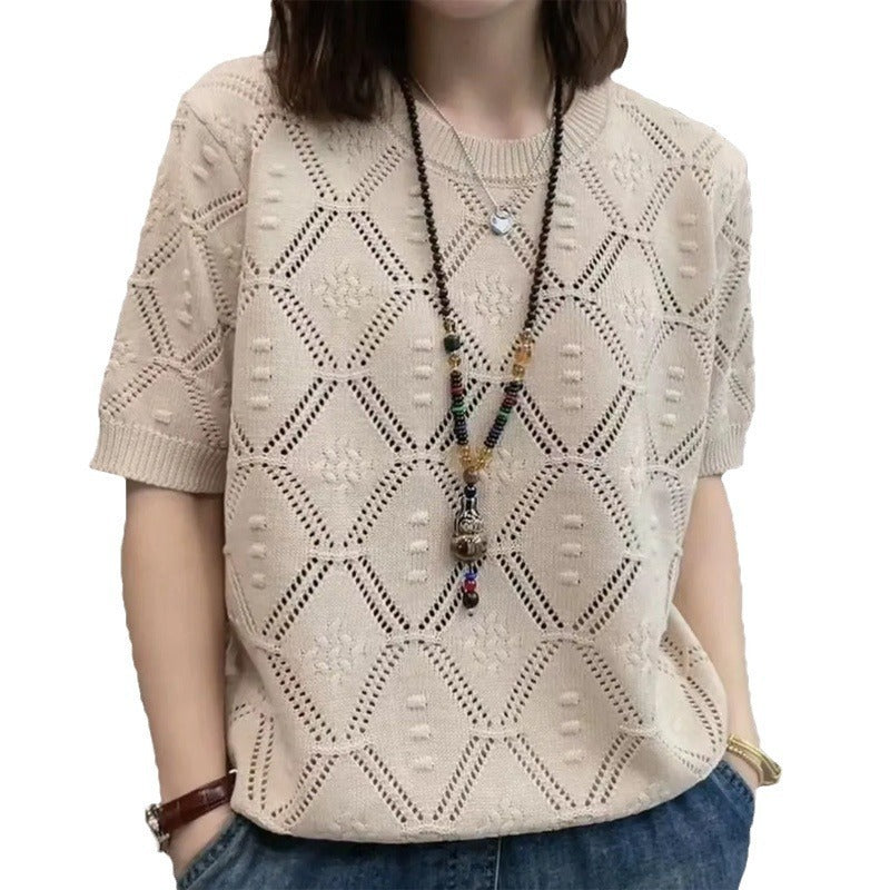 Summer Knitwear Women's Thin Short Sleeve Round Neck Sweater - Sophinity