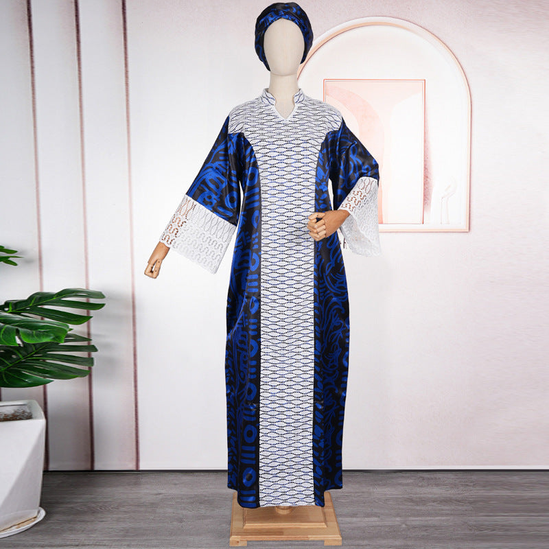 Plus Size Women's Clothing Comfort And Casual Printed Stitching Lace Loose Robe Middle East