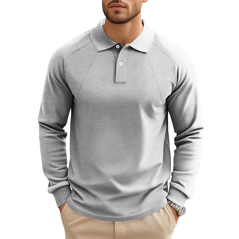 Spring And Autumn Polo Collar Solid Color Casual Bottoming American Polo Shirt Men - Sophinity