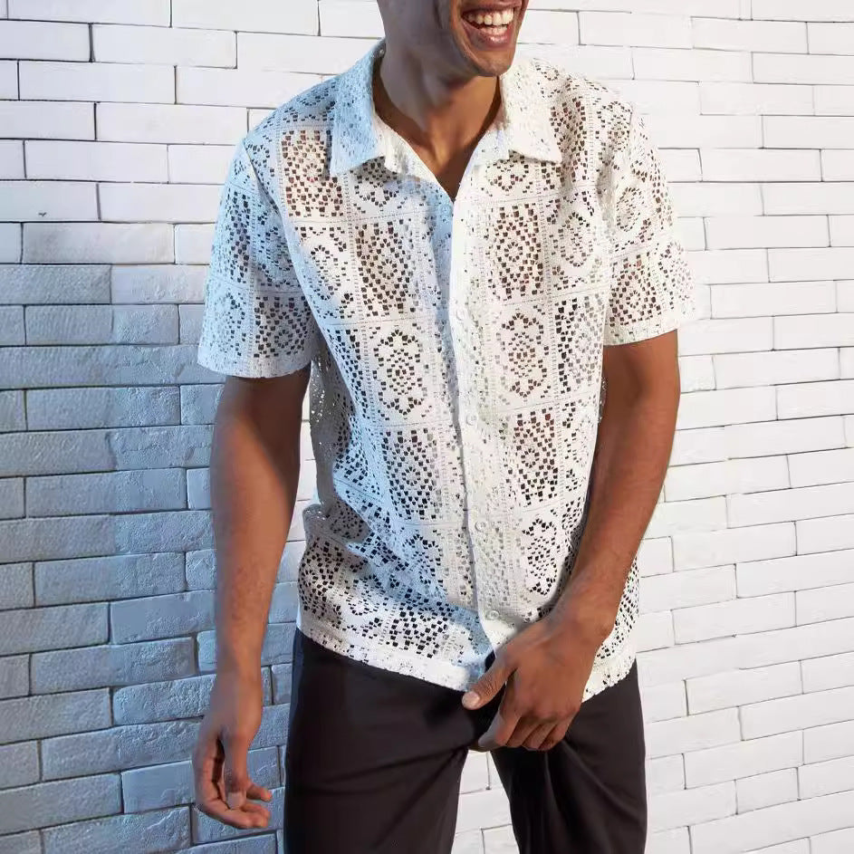 Cross Border Mesh Hollow Out Shirt - Sophinity