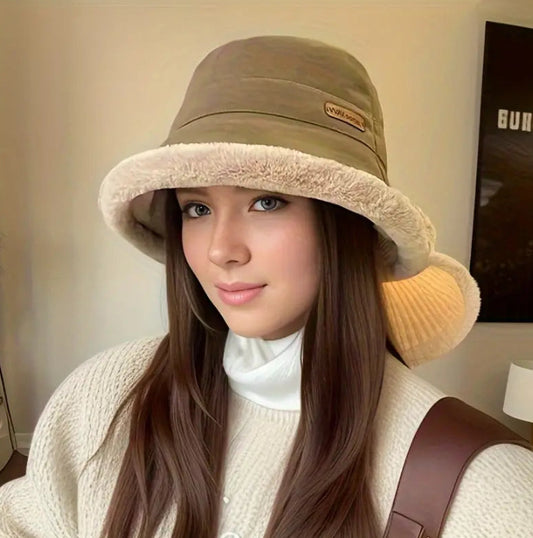 Plush Bonnet Children's Thickened Warm Bucket Bucket Hat Autumn And Winter Fisherman Hat - Sophinity