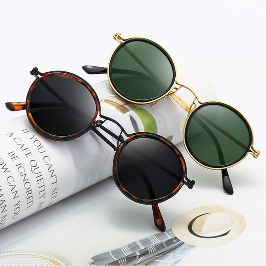 Sunscreen Retro Style Round Frame Metal Sunglasses - Sophinity